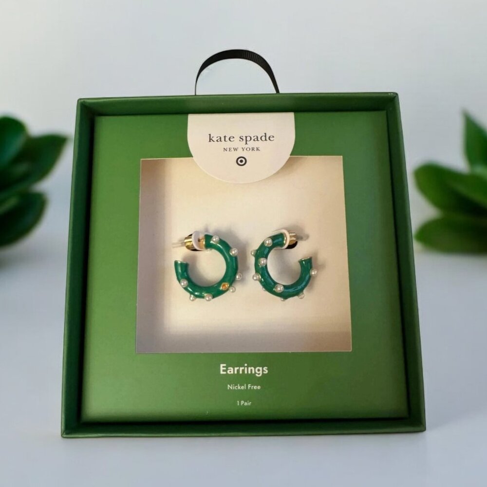 Kate Spade for Target Pearl Polka Dot Hoop Earrings -Green/White NEW‎